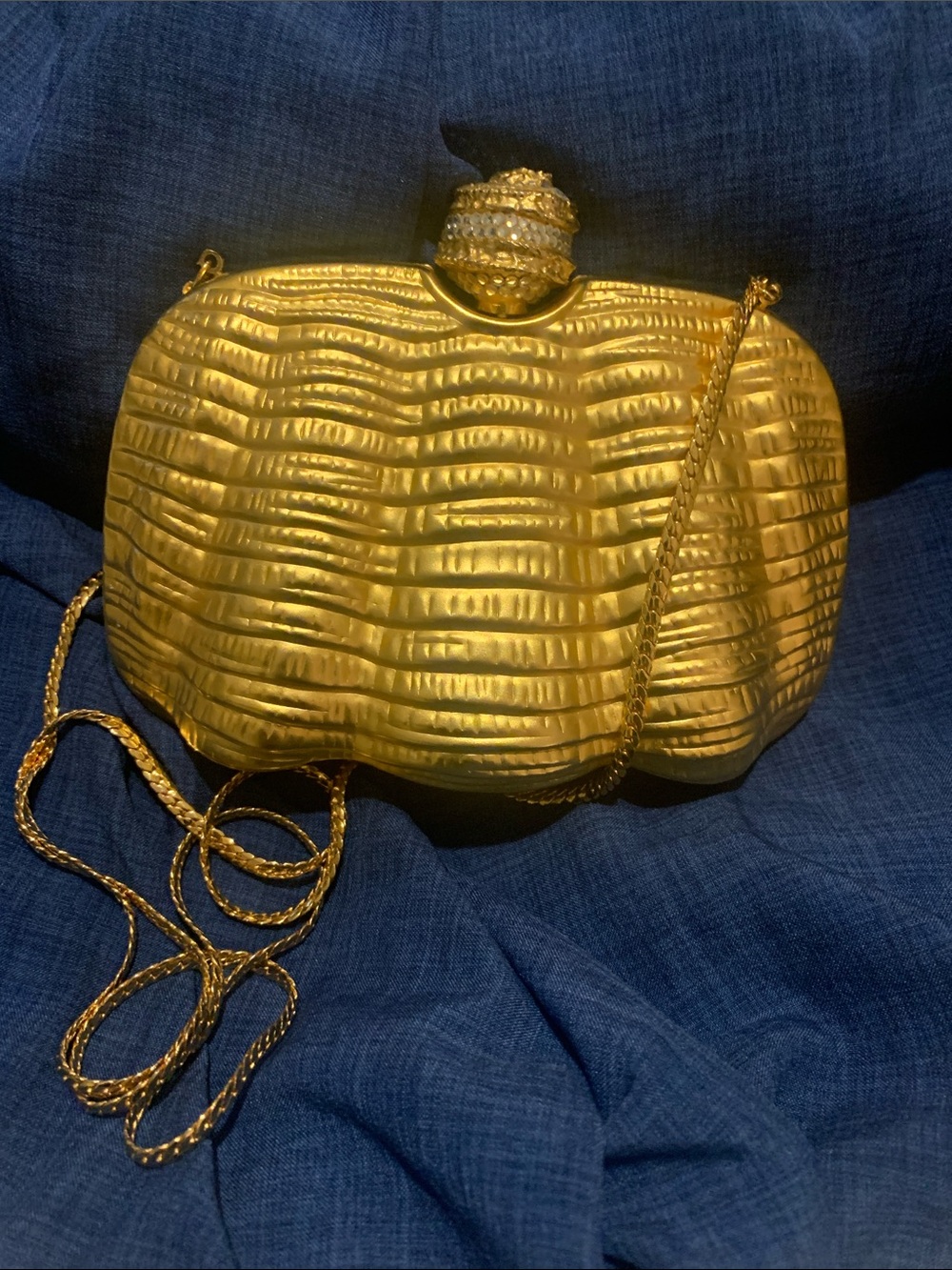 Vintage Gold Textured Evening Clutch with Chain Strap